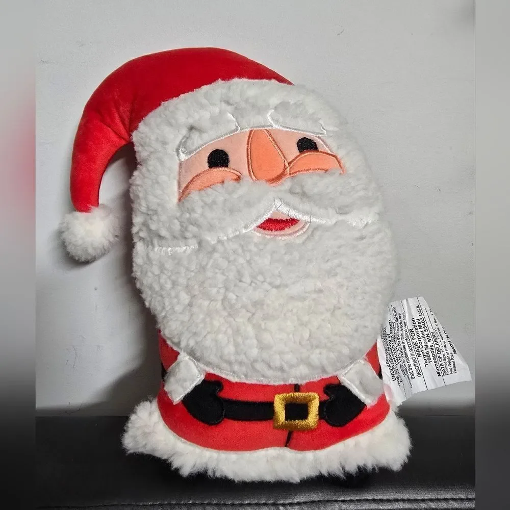 New Christmas Shaped Santa Faux Shearling Throw Pillow Red Wondershop